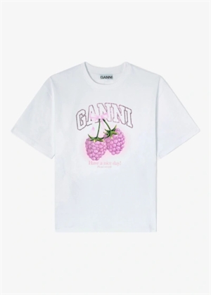 Heavy cotton jersey raspberry tee Bright White A1050140 Ganni 